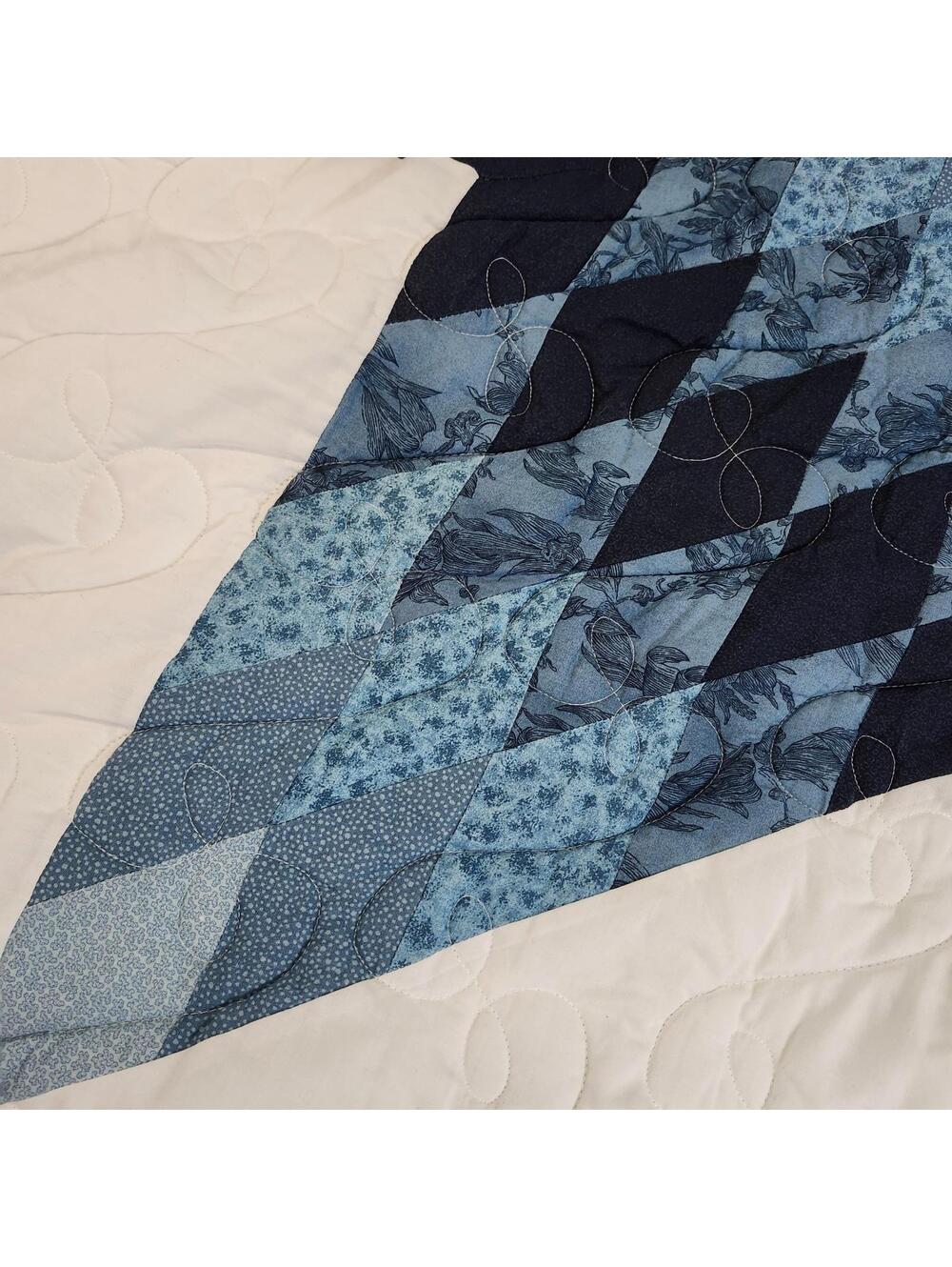 Handmade Blue Lone Star Quilt 104x88 Queen Heirloom Starburst - Picture 5 of 8